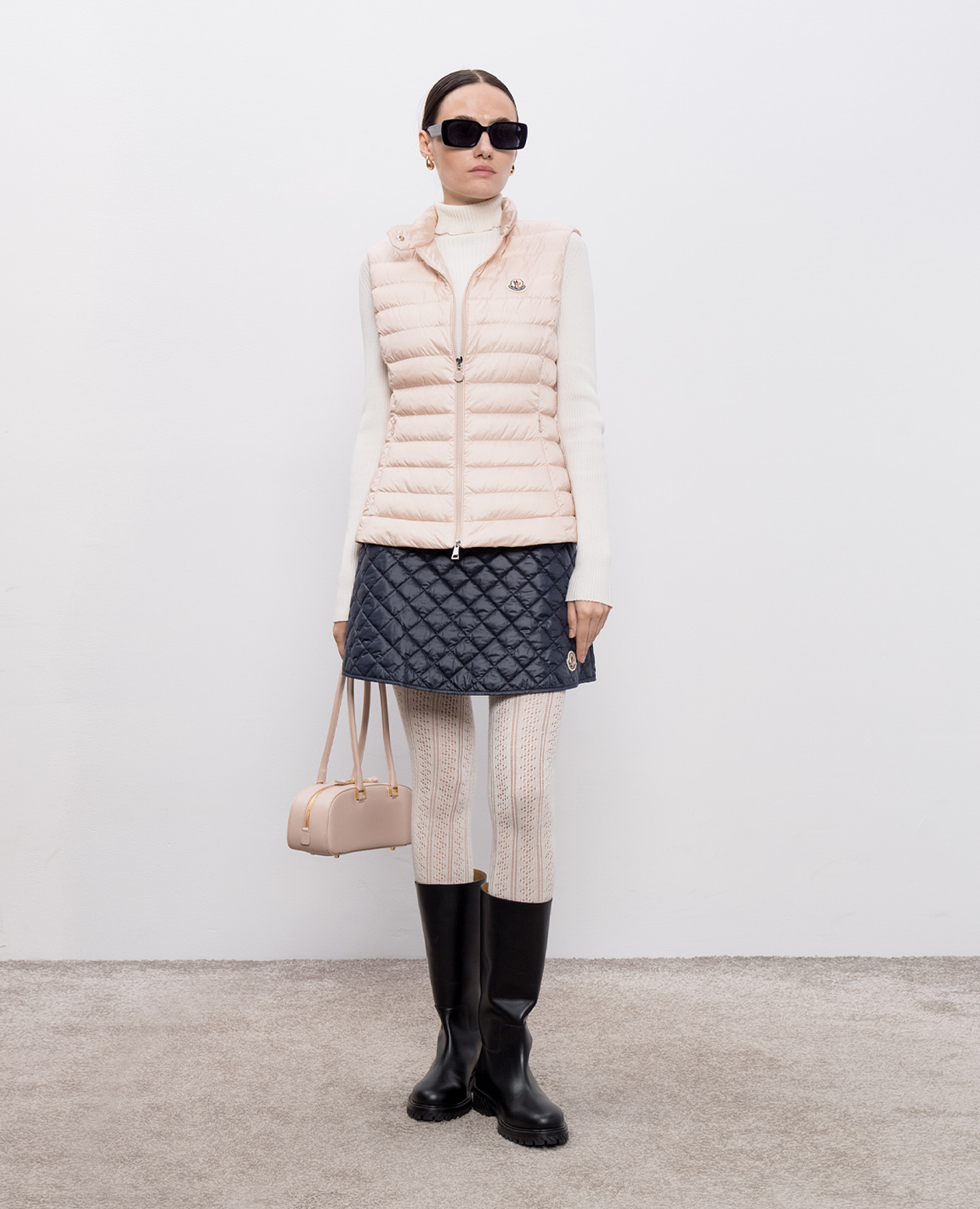 

Pink down vest with logo patch Moncler