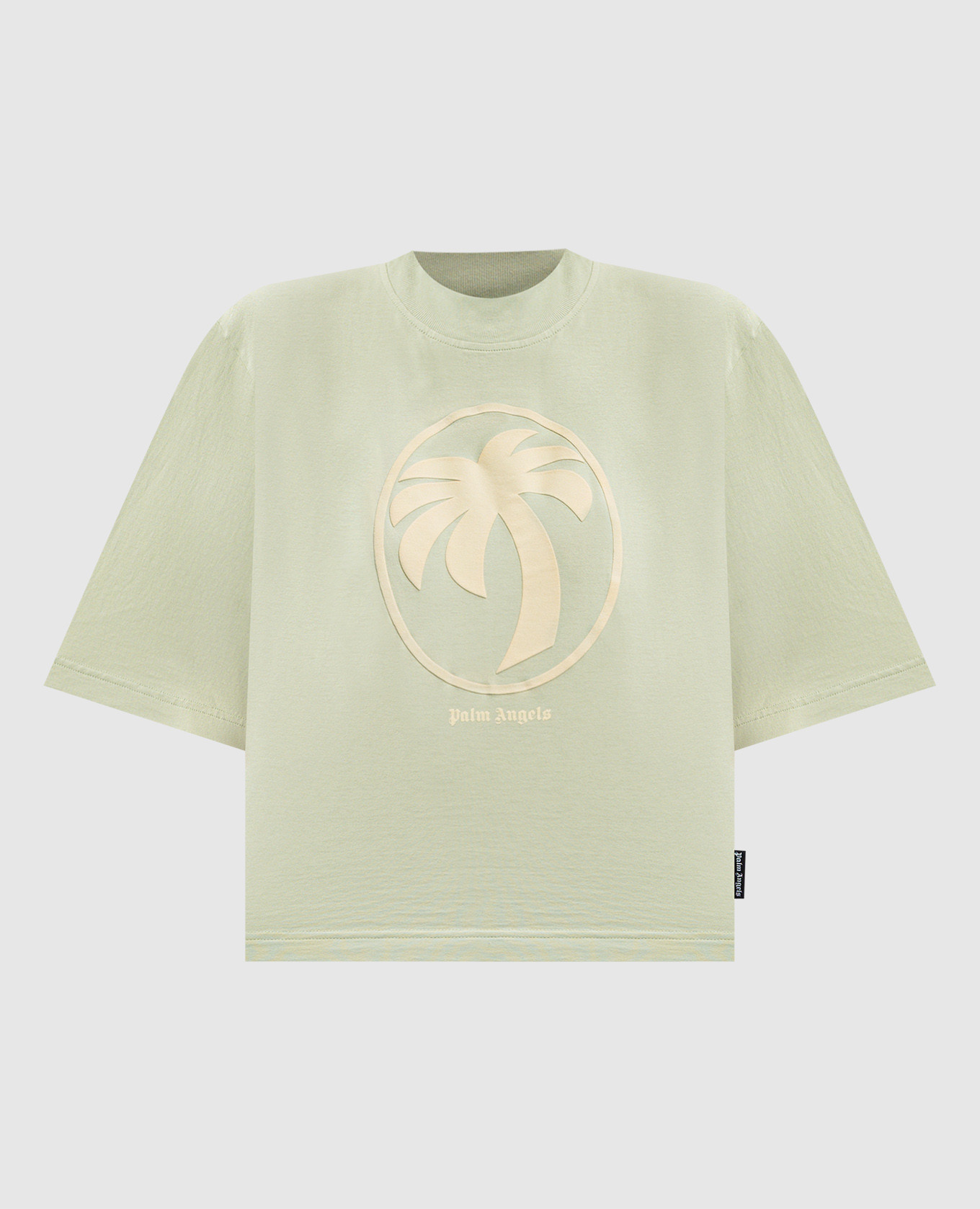 Green cropped t-shirt with a textured oval palm print palm angels