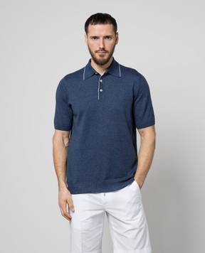 Cashmere&Whiskey Blue polo shirt with linen and cashmere MU9332318455R