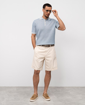 Agnona Blue polo shirt with patterned silk K309U557N1210