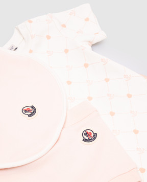 Moncler ENFANT Baby pink set of bodysuit, panties and bib with logo emblem K19518P0000489AT0