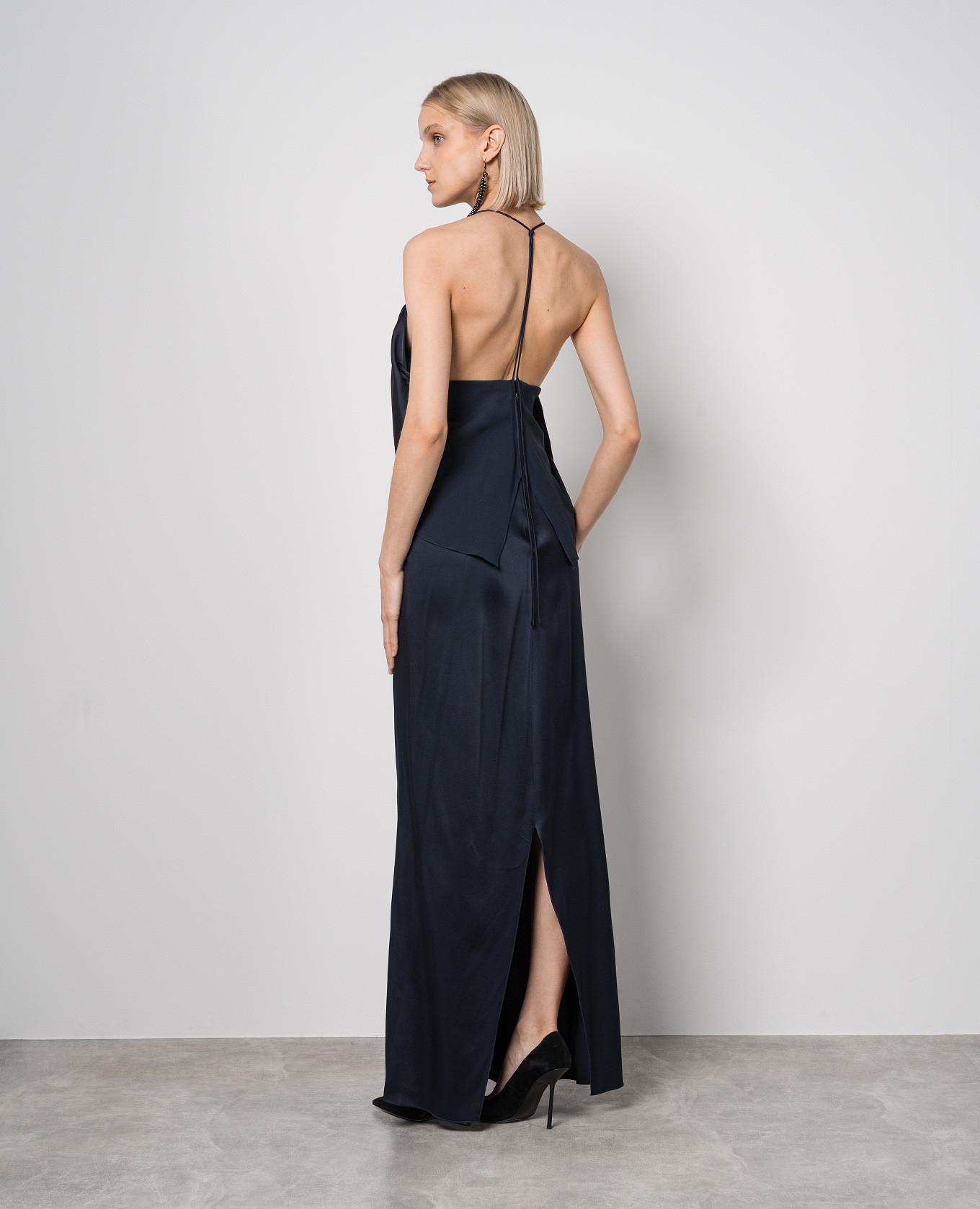 Blue maxi dress with curved necklines Victoria Beckham 4