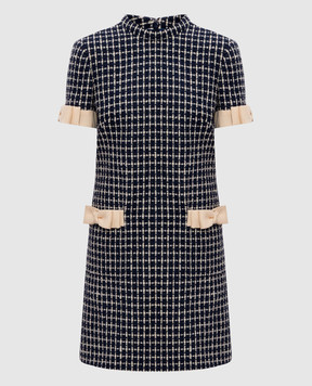 Valentino Blue tweed dress with checked wool 7B3VAFH79E4