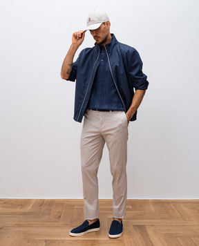 Brunello Cucinelli Blue polo with linen in woven pattern M2L707815