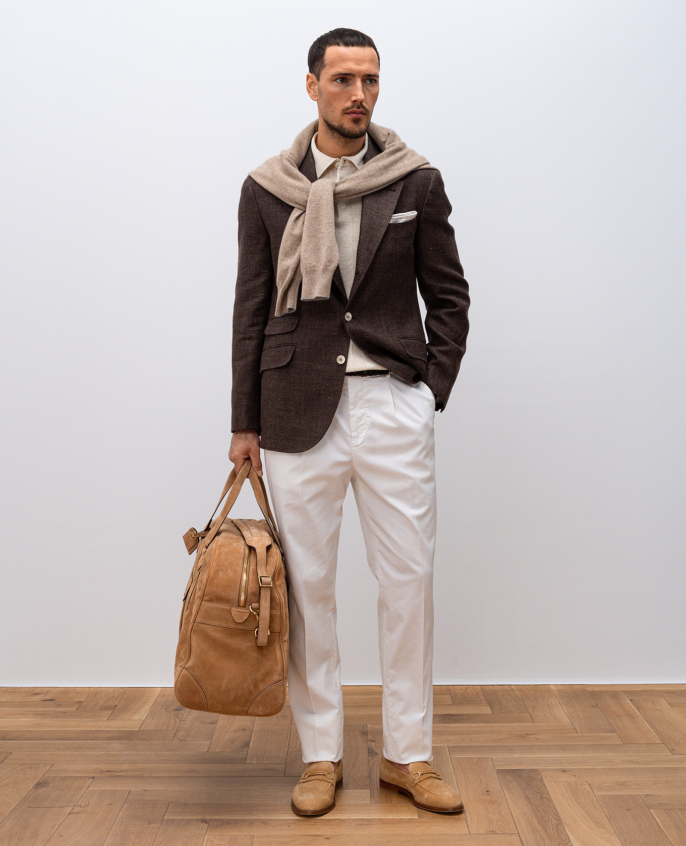 

Beige polo with linen in woven pattern Brunello Cucinelli