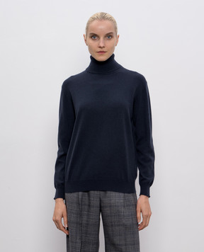Brunello Cucinelli Blue cashmere turtleneck with monil chain M12150103P