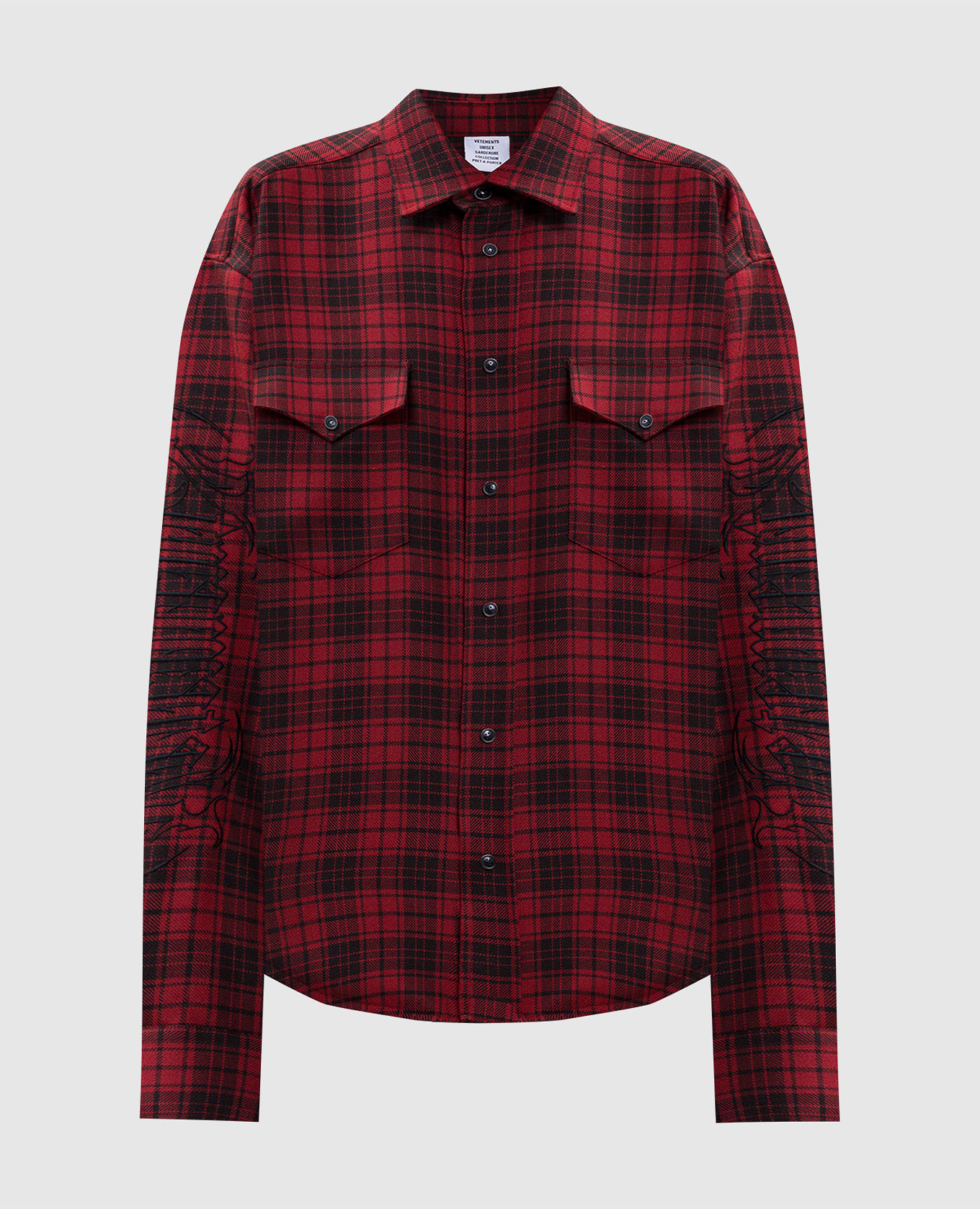 Red wool check shirt with logo embroidery Vetements