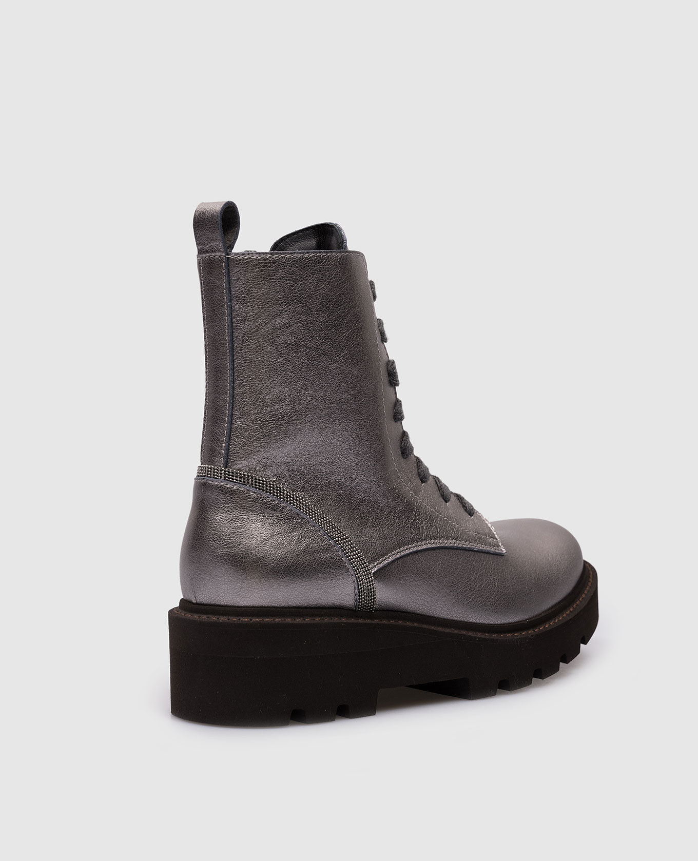 Children's silver leather shoes with monil chain Brunello Cucinelli