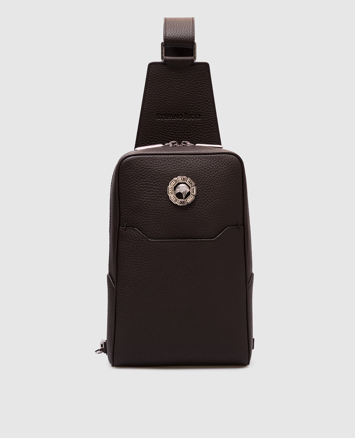 

Brown leather sling bag with emblem Stefano Ricci