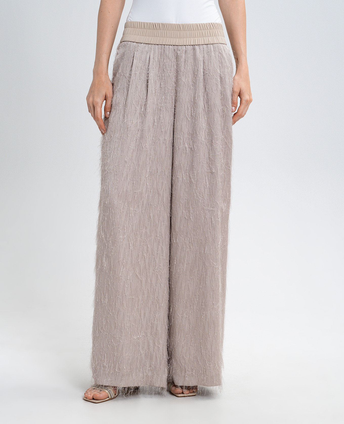 

Beige pants with fringe Peserico