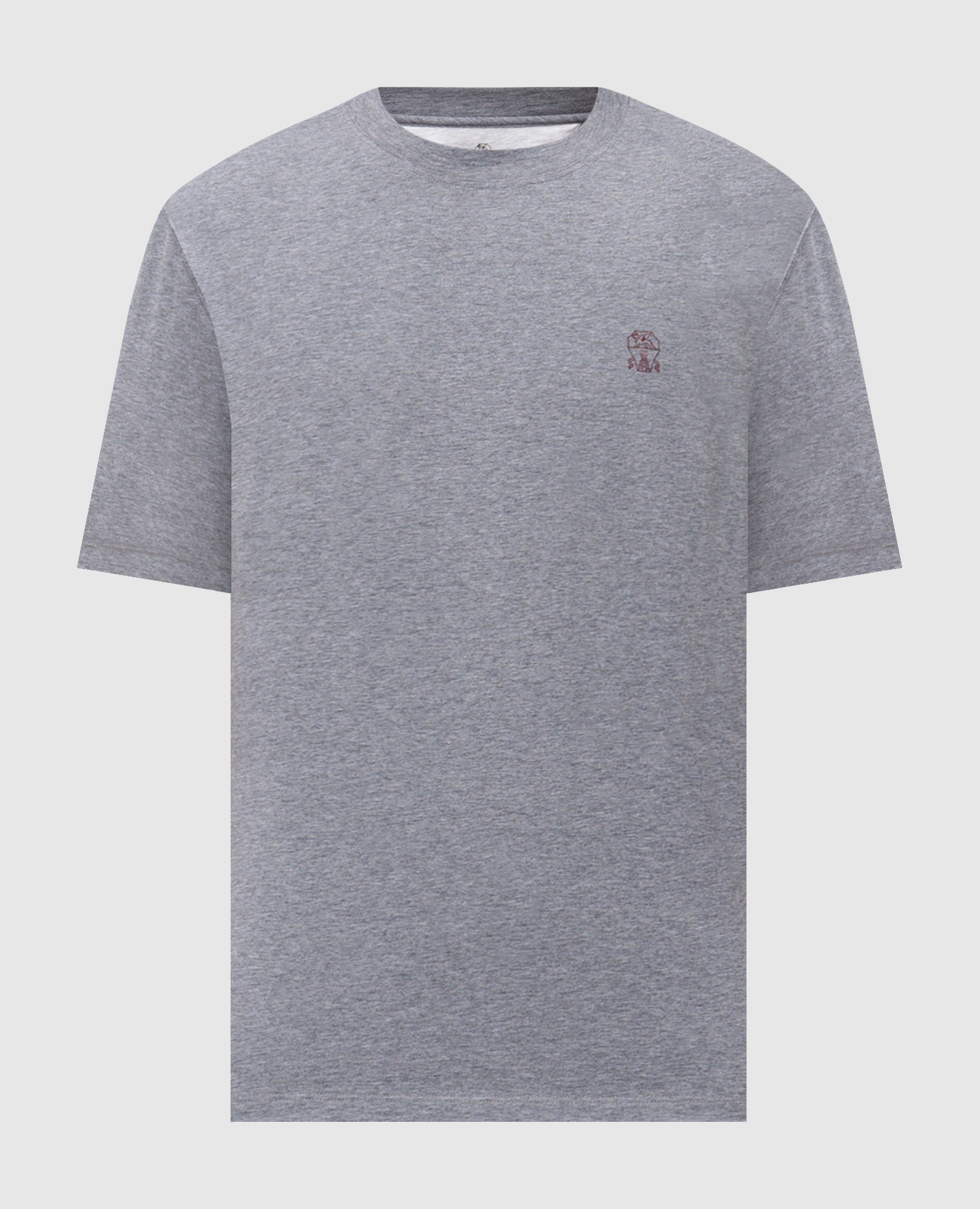 Grey melange T-shirt with logo emblem print Brunello Cucinelli
