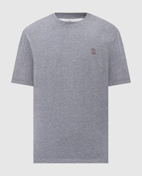 Brunello Cucinelli Grey melange T-shirt with logo emblem print M0B138440