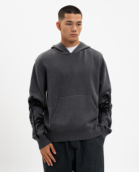 Palm Angels Grey wool hoodie with Palms logo pattern PMHU026F25KNI001