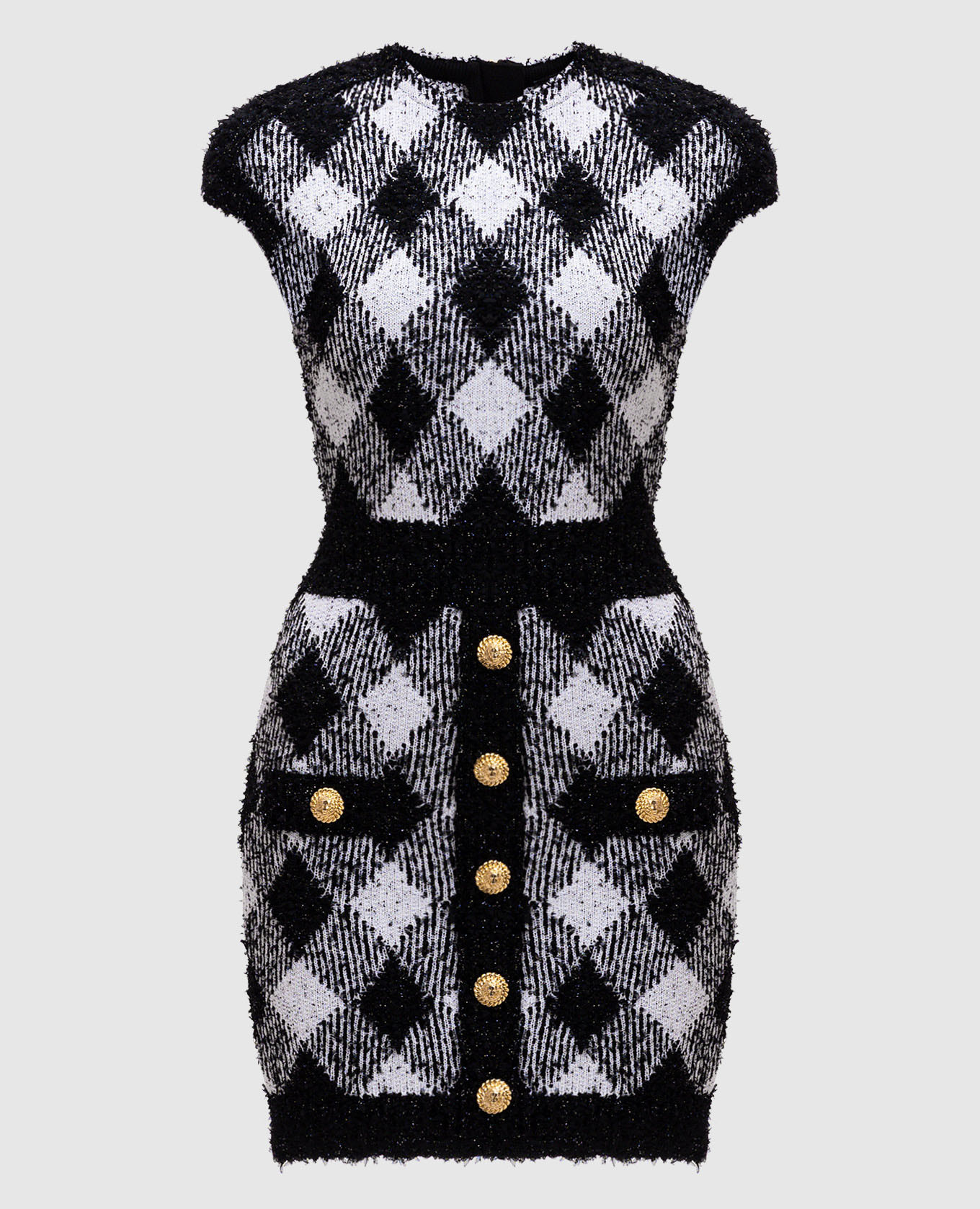 

Black tweed mini dress in a geometric pattern Balmain