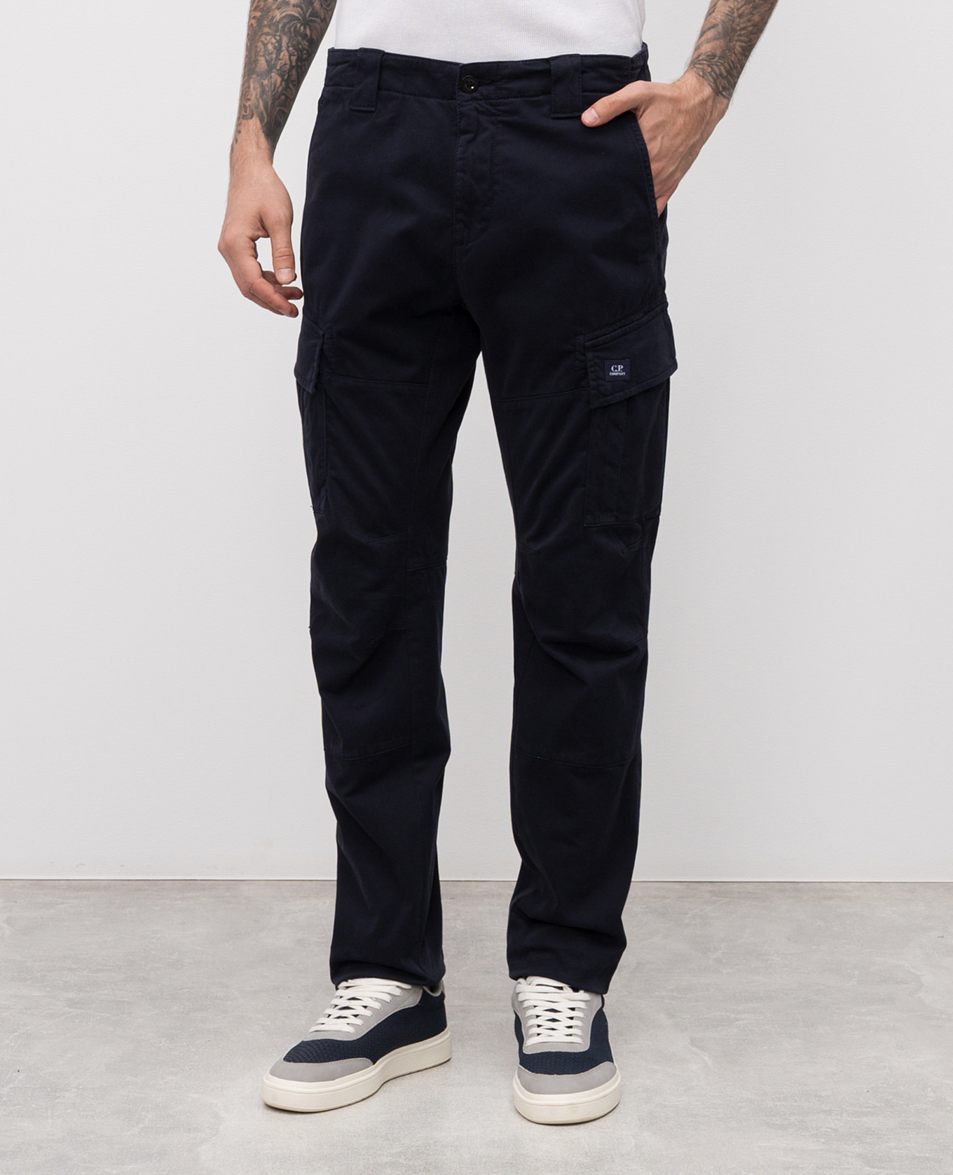

Blue cargo pants with logo patch C.P. Company