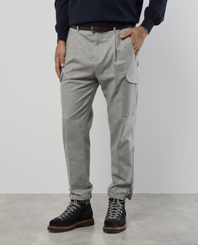 Brunello Cucinelli Gray cargo pants made of wool in a pattern ME264H0640