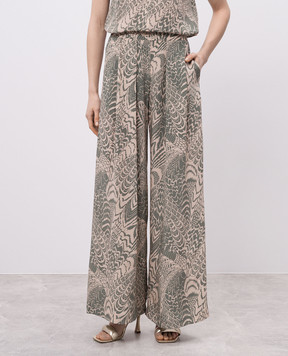 Momoni BOTO green silk pants with floral print 255MMOPA012255MO25