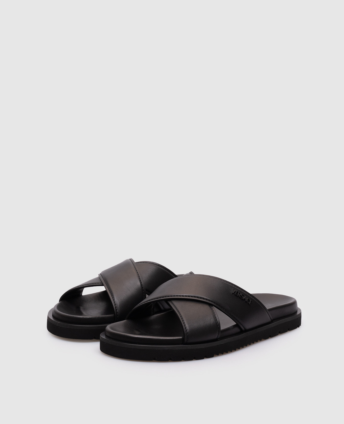 

Black leather flip-flops with logo Versace