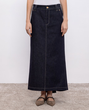 Brunello Cucinelli Blue denim skirt with monil chain ML133G3776