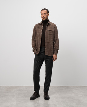 Kiton Brown wool, silk and linen Windsor check shirt UMCBUBAK0171E