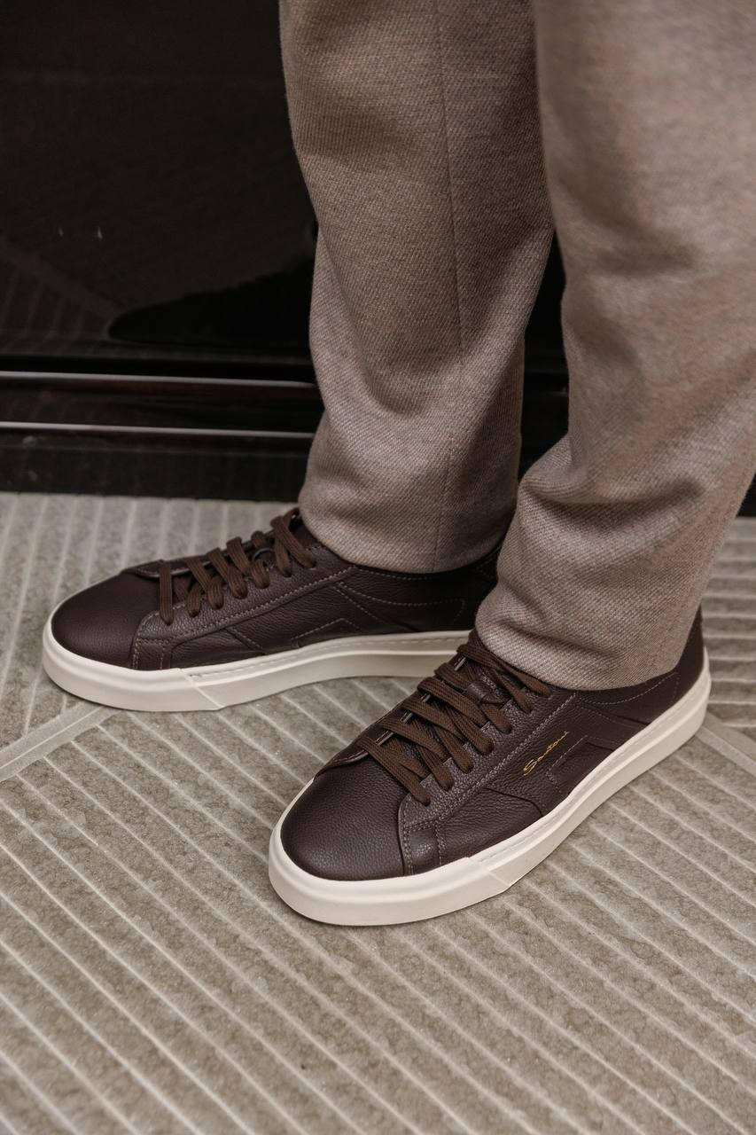 Brown leather sneakers with logo Santoni 7