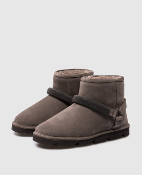 Brunello Cucinelli Gray suede Uggs with monil chain MZSFG2834