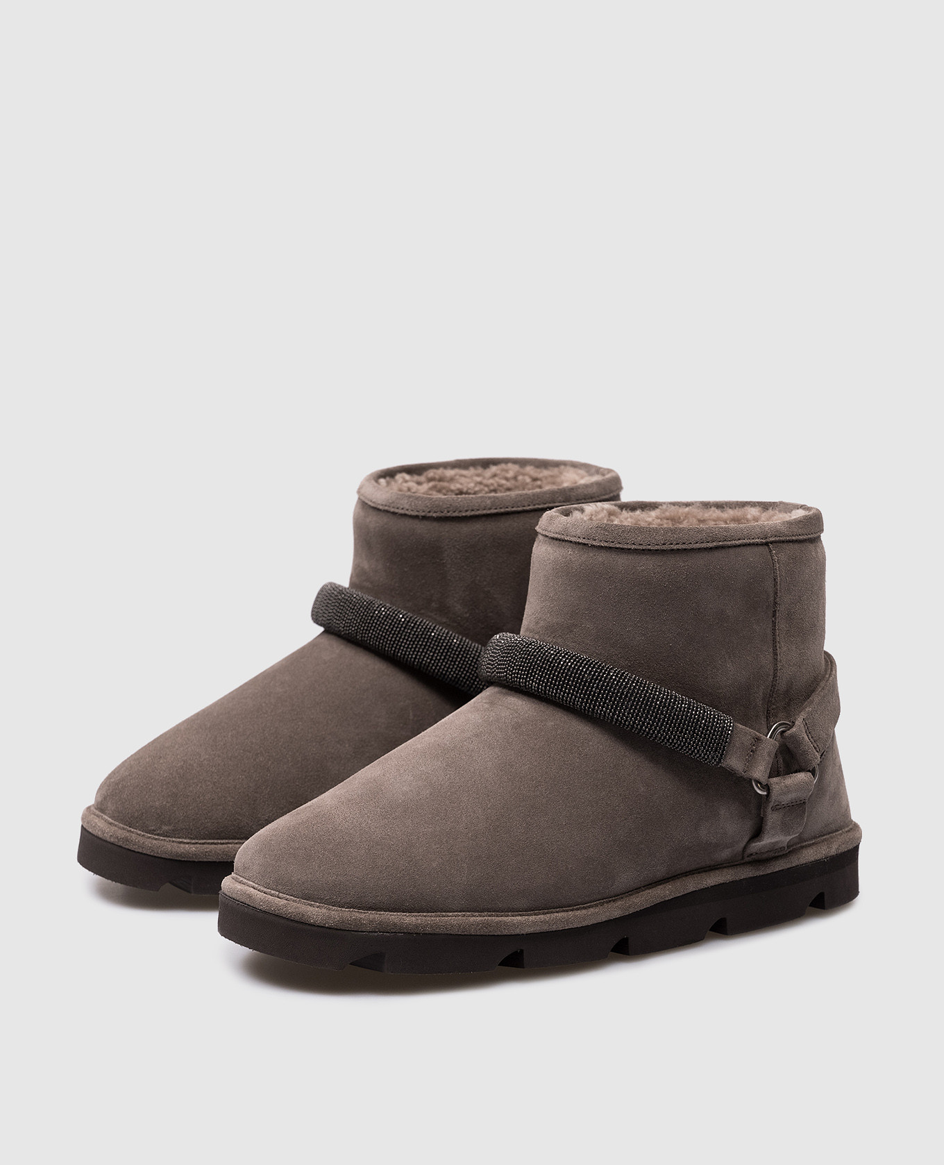 

Gray suede Uggs with monil chain Brunello Cucinelli, Grey