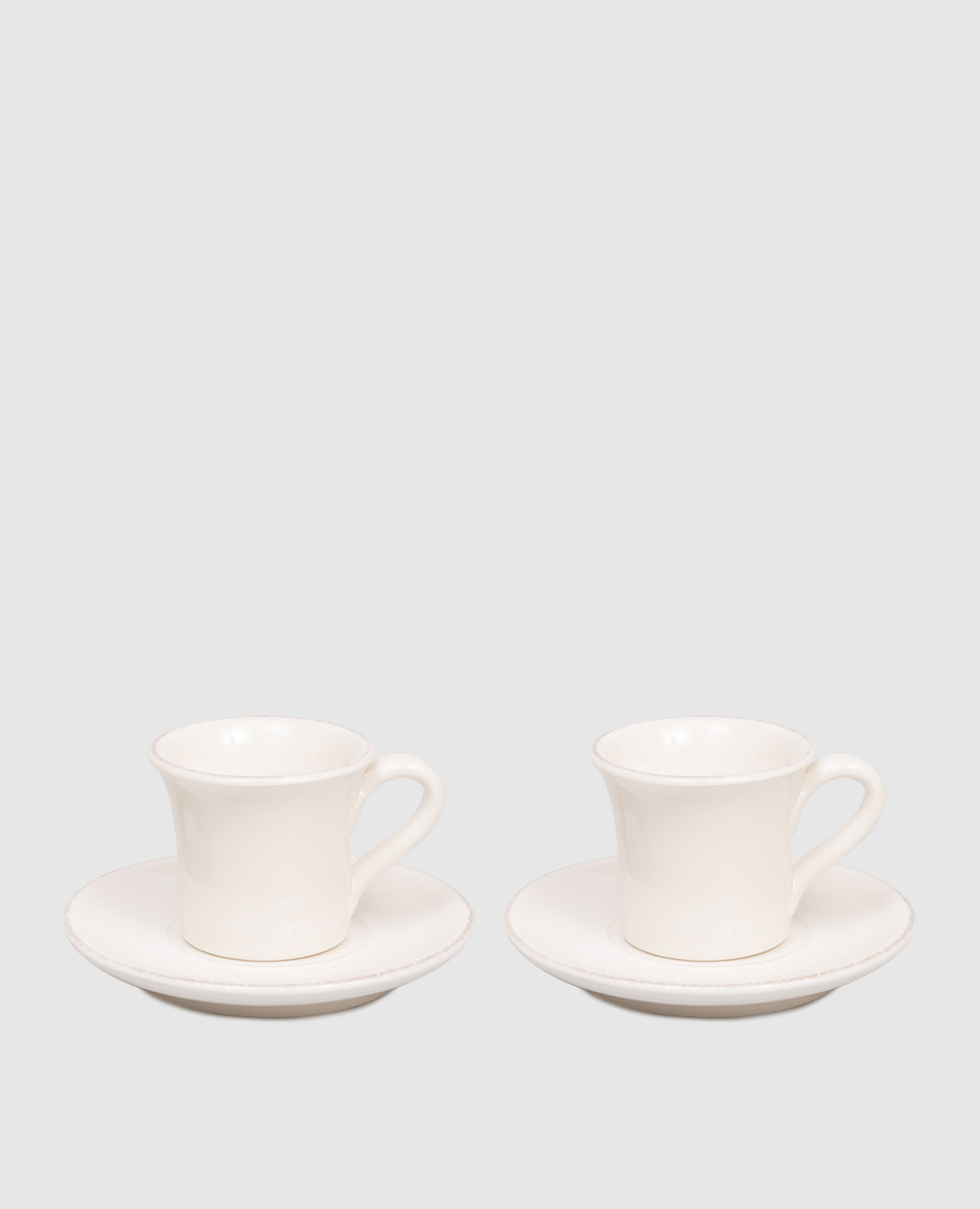 Set of white ceramic cups and saucers with logo emblem Brunello Cucinelli