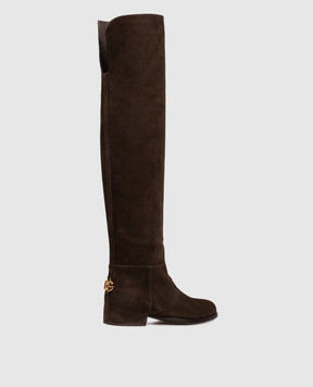 Dolce&Gabbana Brown suede over-the-knee boots with DG monogram logo CU1217A1275