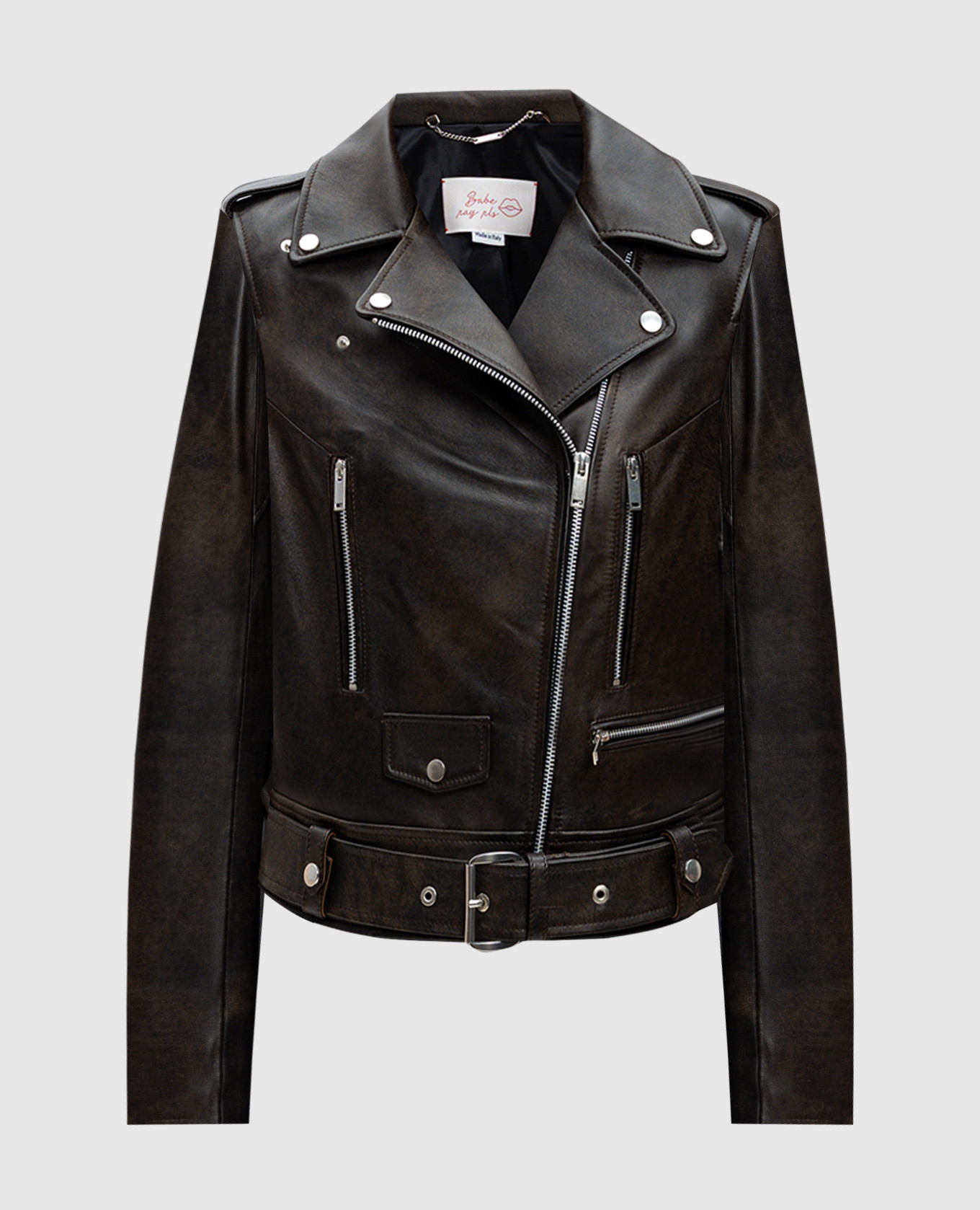 

Brown leather jacket with a distressed effect Babe Pay Pls