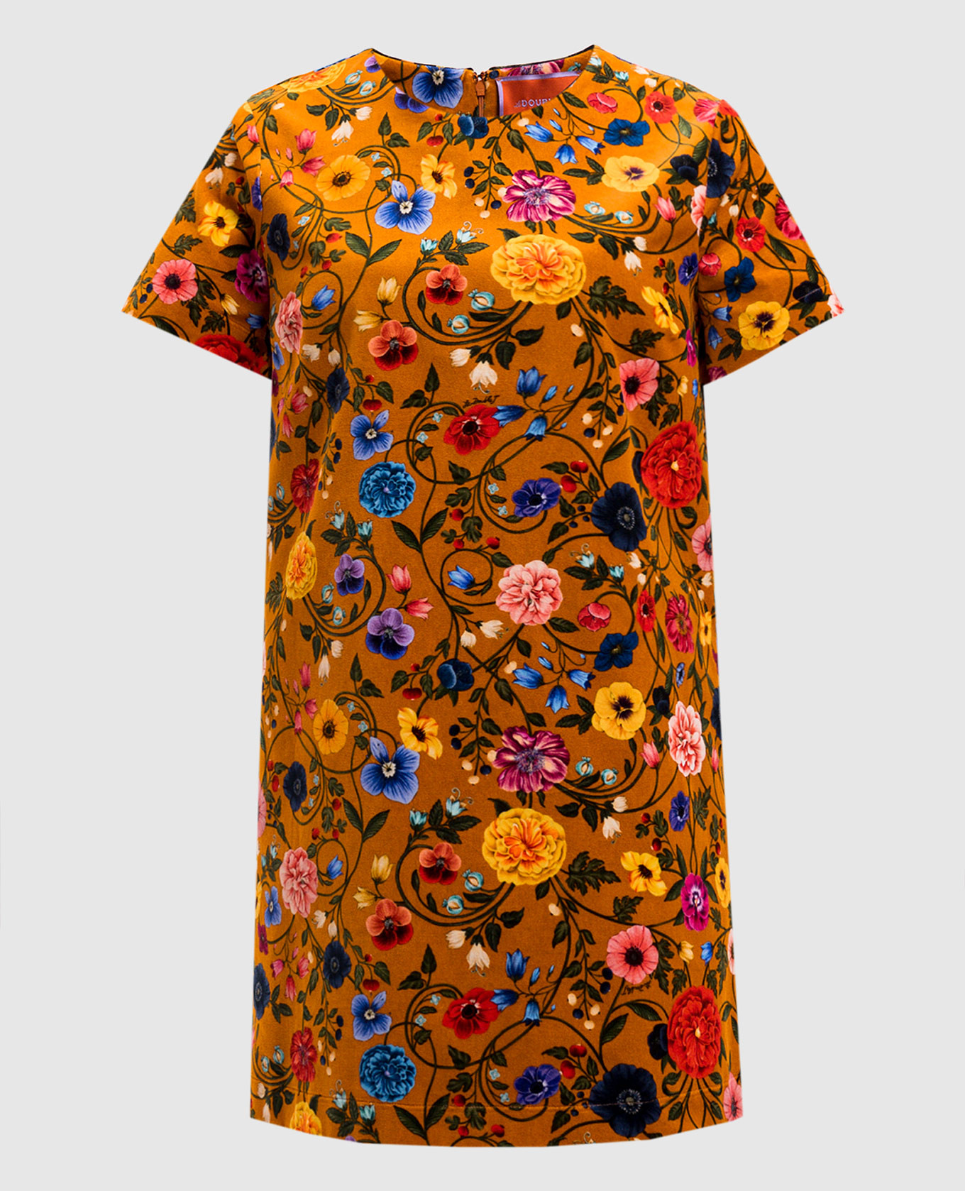 

Orange velvet mini Swing dress in floral print La DoubleJ