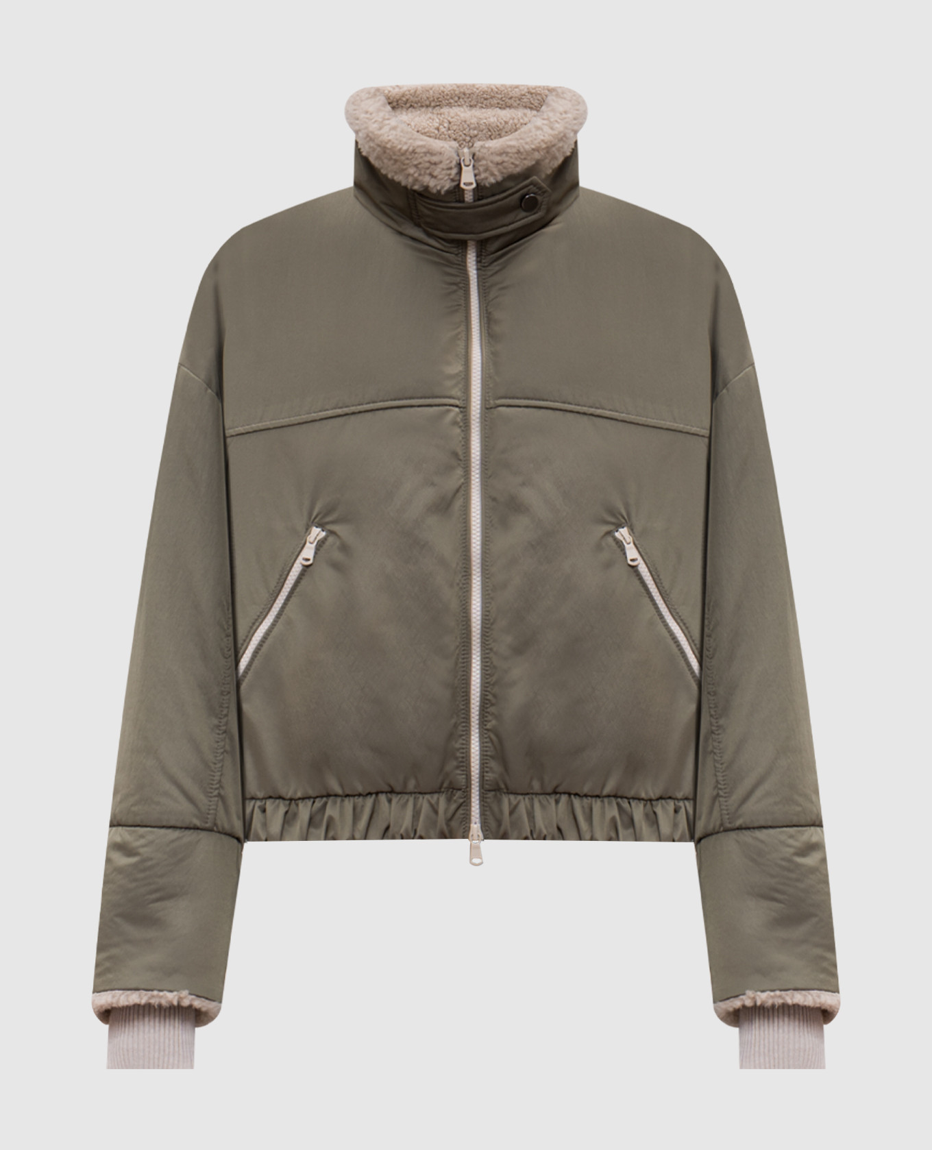 

Green down jacket with fur and monil chain Brunello Cucinelli