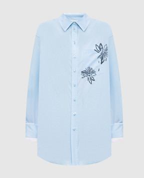 Twinset Blue shirt with sequined flower embroidery 251TE2082