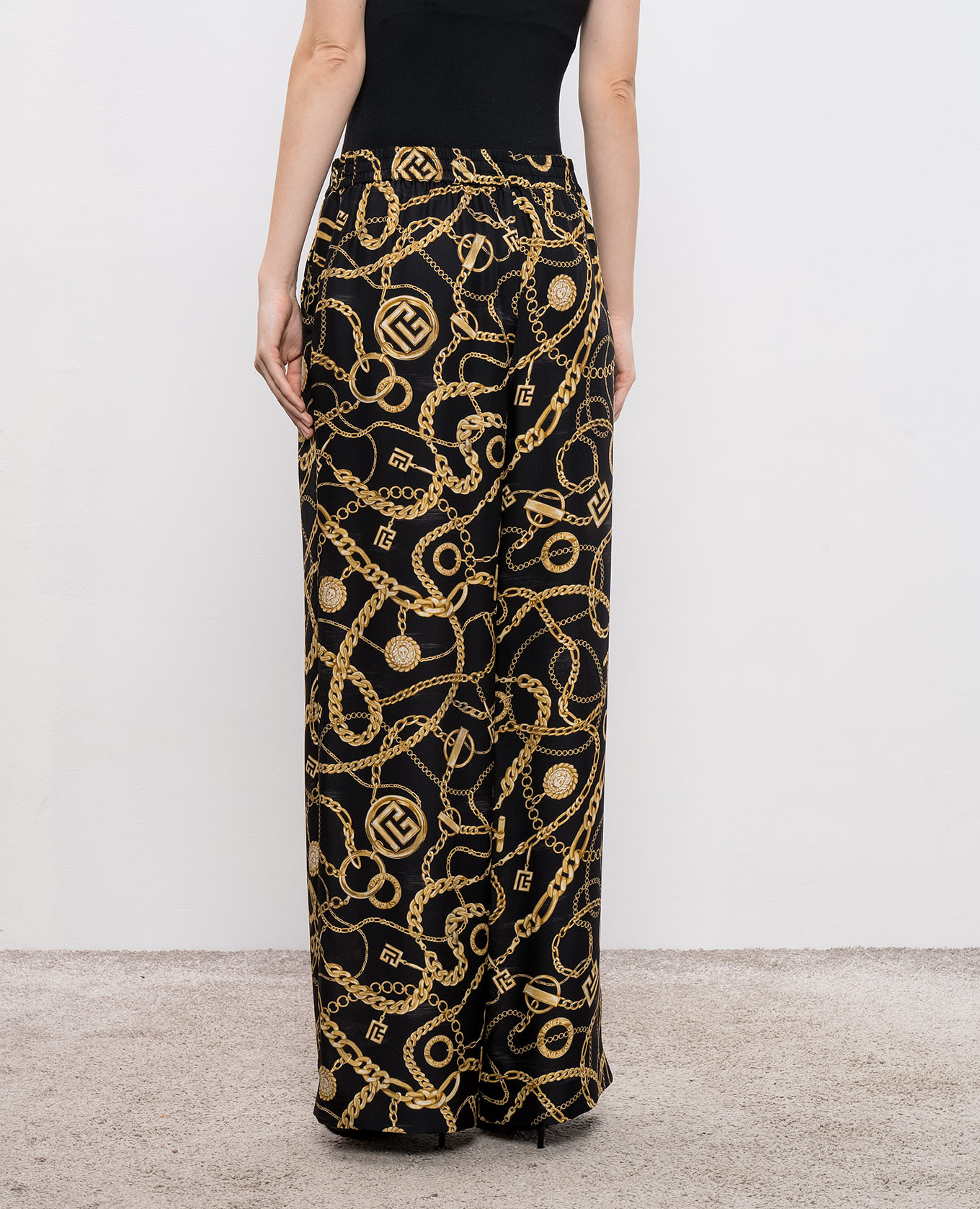 Black printed silk pants Balmain 3