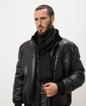Stefano Ricci Black cashmere and silk scarf with logo monogram MWA93000407126