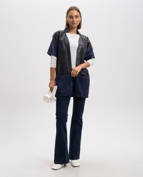 Simonetta Ravizza Blue leather jacket with a print AND29PCNSB