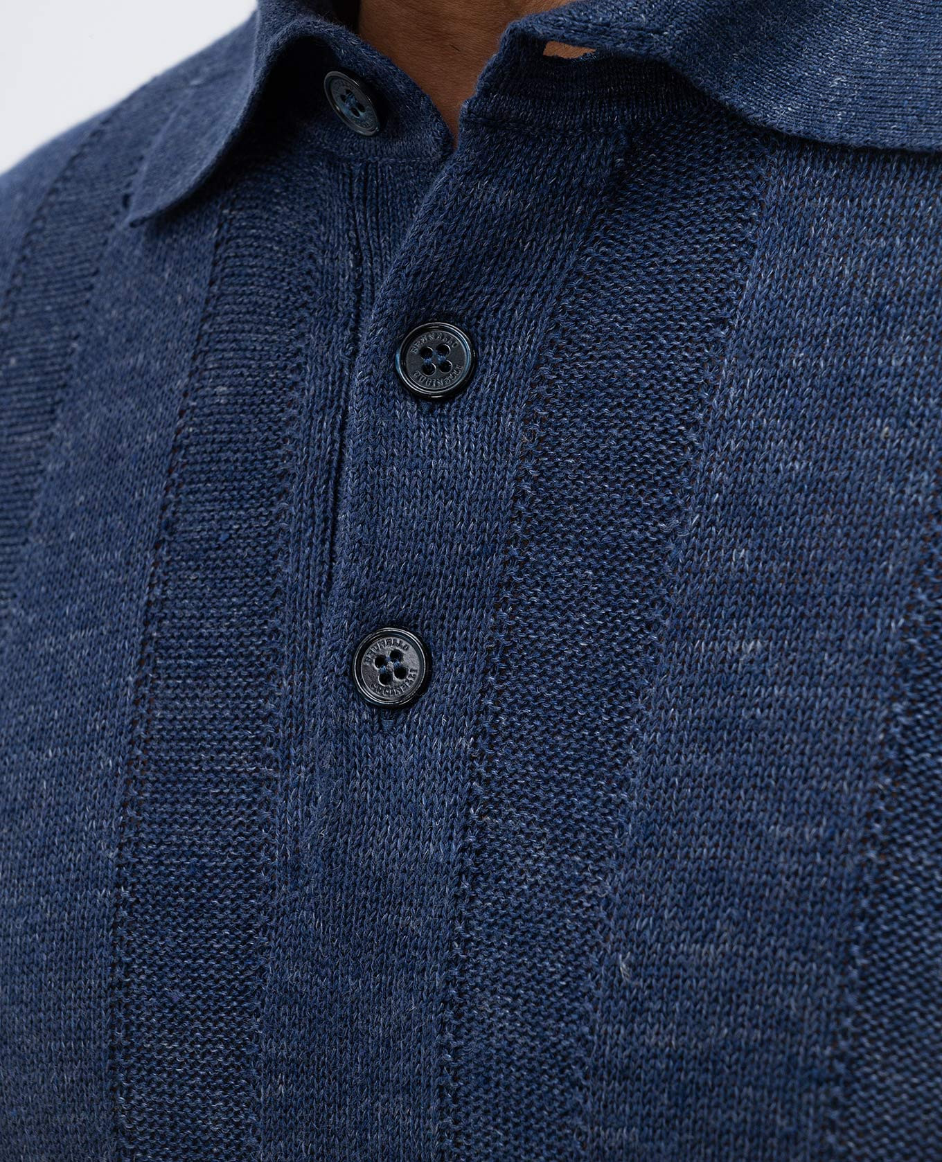 

Blue polo with linen in woven pattern Brunello Cucinelli