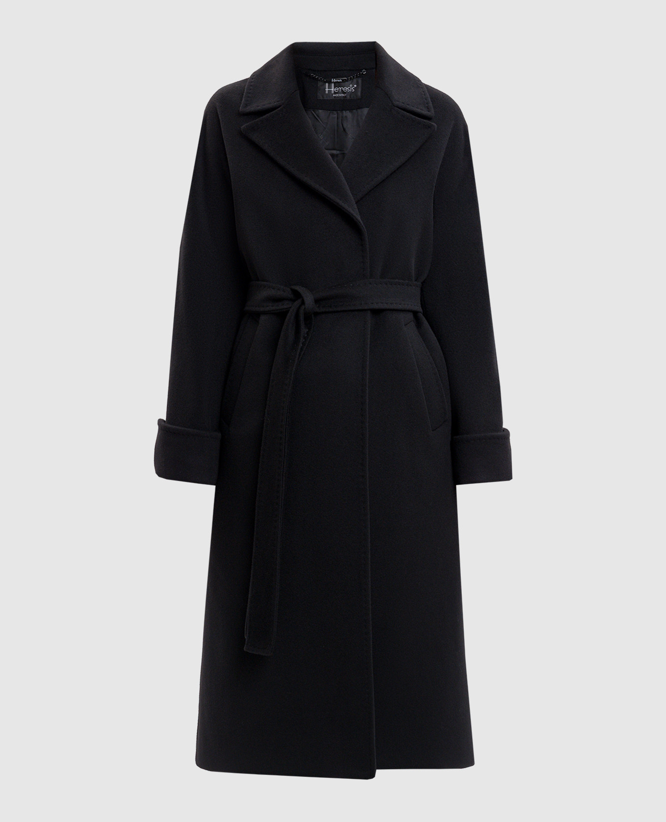 

Black cashmere coat with belt Heresis