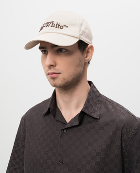 Off-White Beige cap with logo embroidery OMLA049S25FAB002