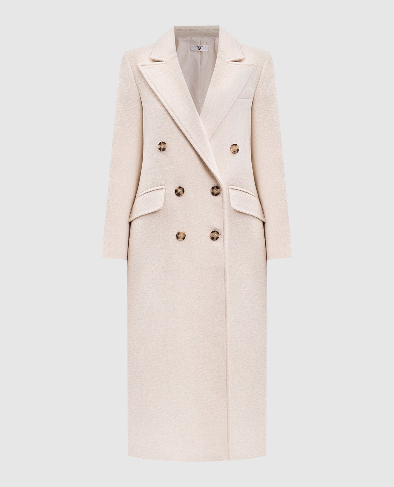 

Beige double-breasted coat with wool Twinset