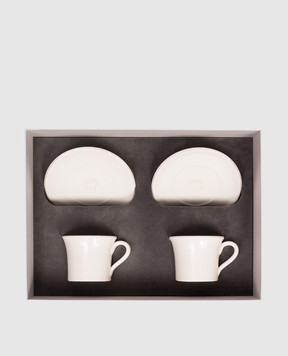 Brunello Cucinelli Set of beige ceramic cups and saucers with logo emblem MLCERB2008