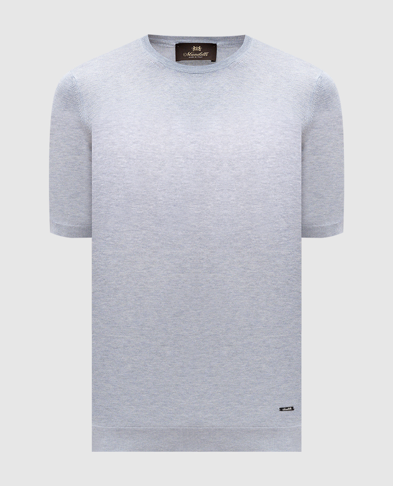 

Grey silk T-shirt with metal logo plate Enrico Mandelli