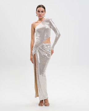 Nissa Silver sequined one-shoulder maxi dress RRS16014