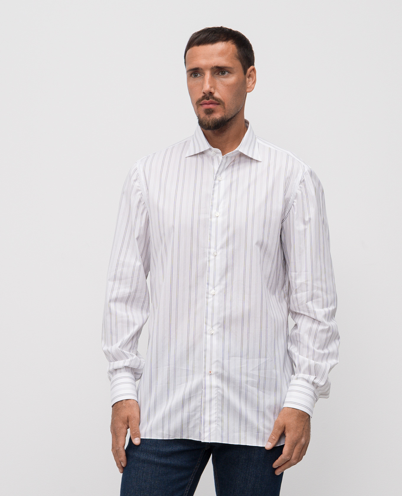 White shirt with a striped pattern ISAIA 4