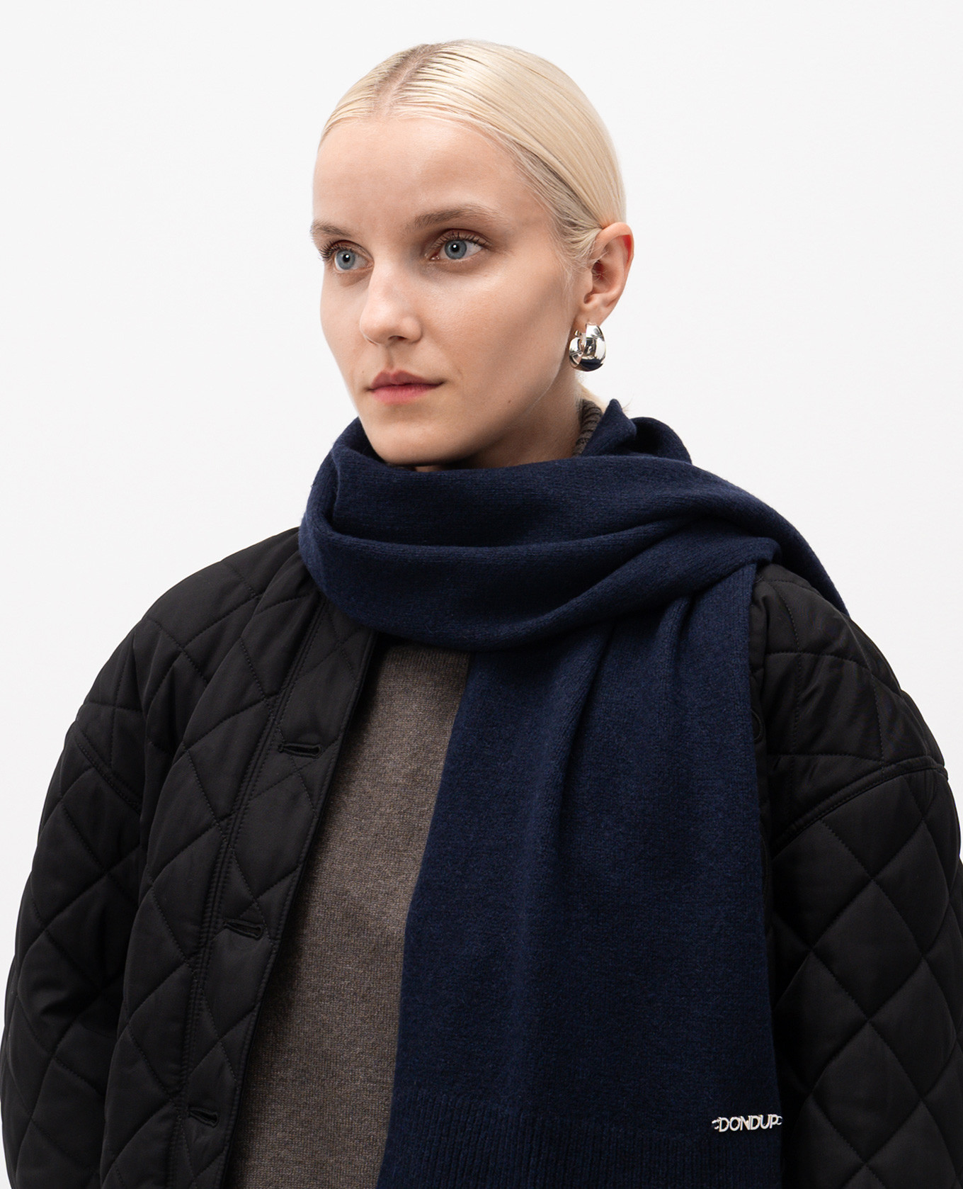 Blue cashmere and wool scarf with logo Dondup 2