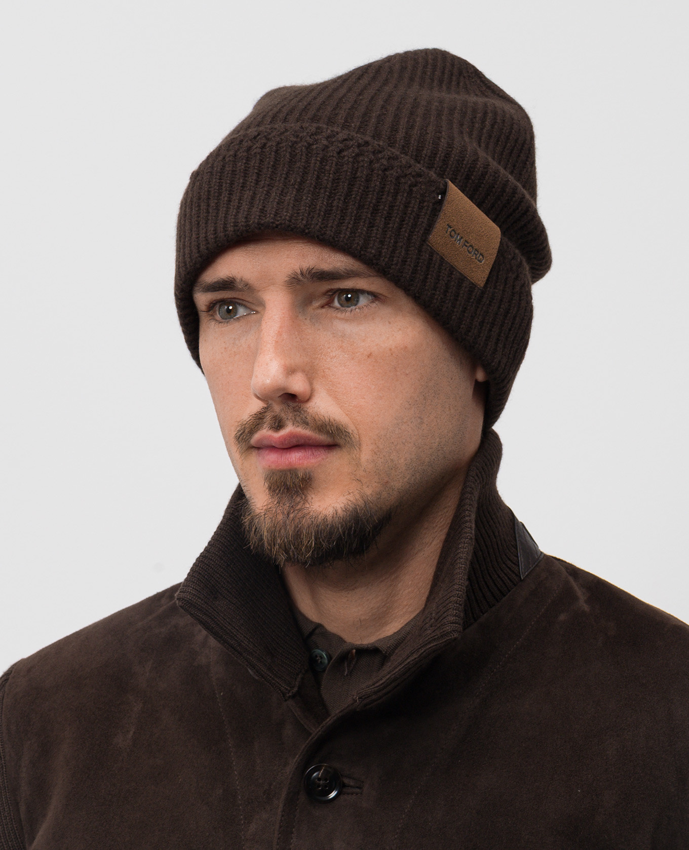 

Brown cashmere hat with logo Tom Ford