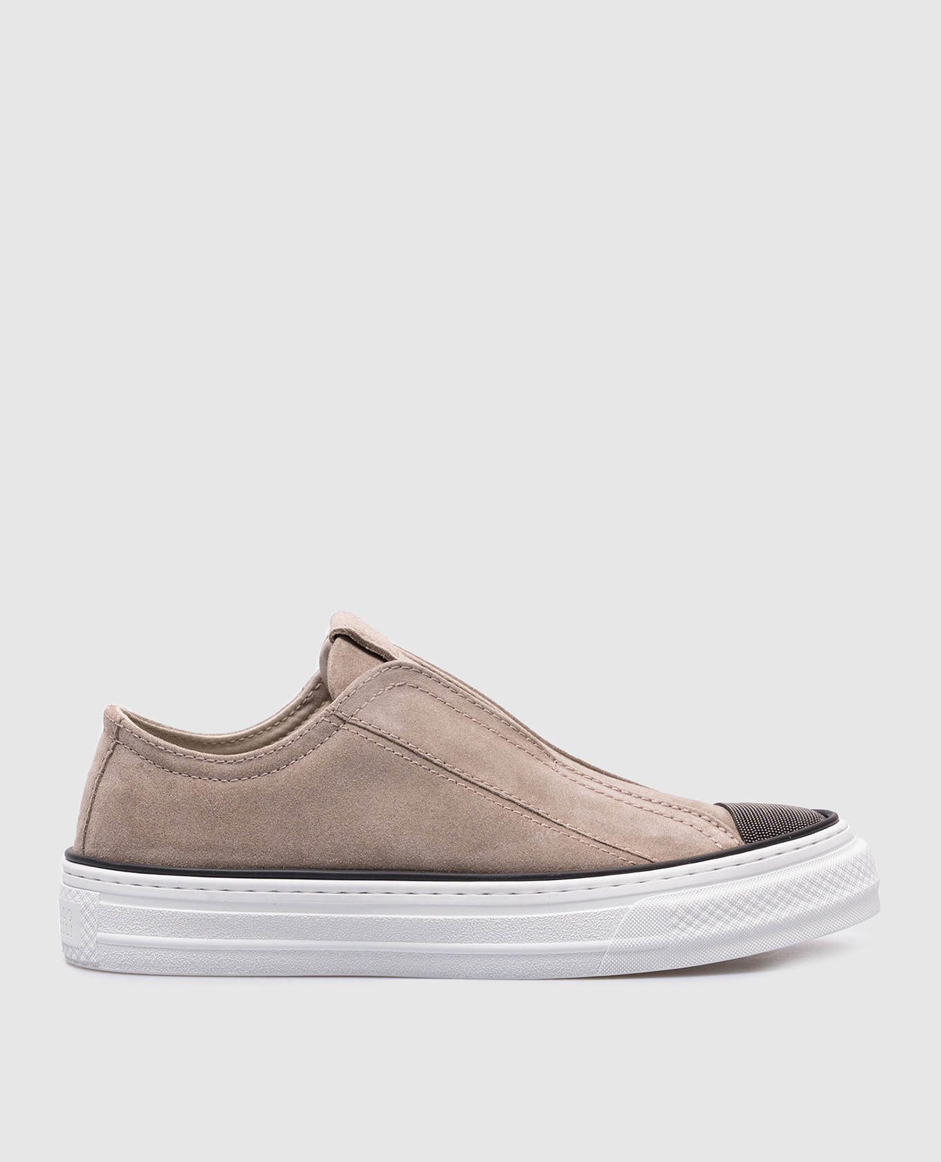 Beige suede sneakers with a monil chain Brunello Cucinelli
