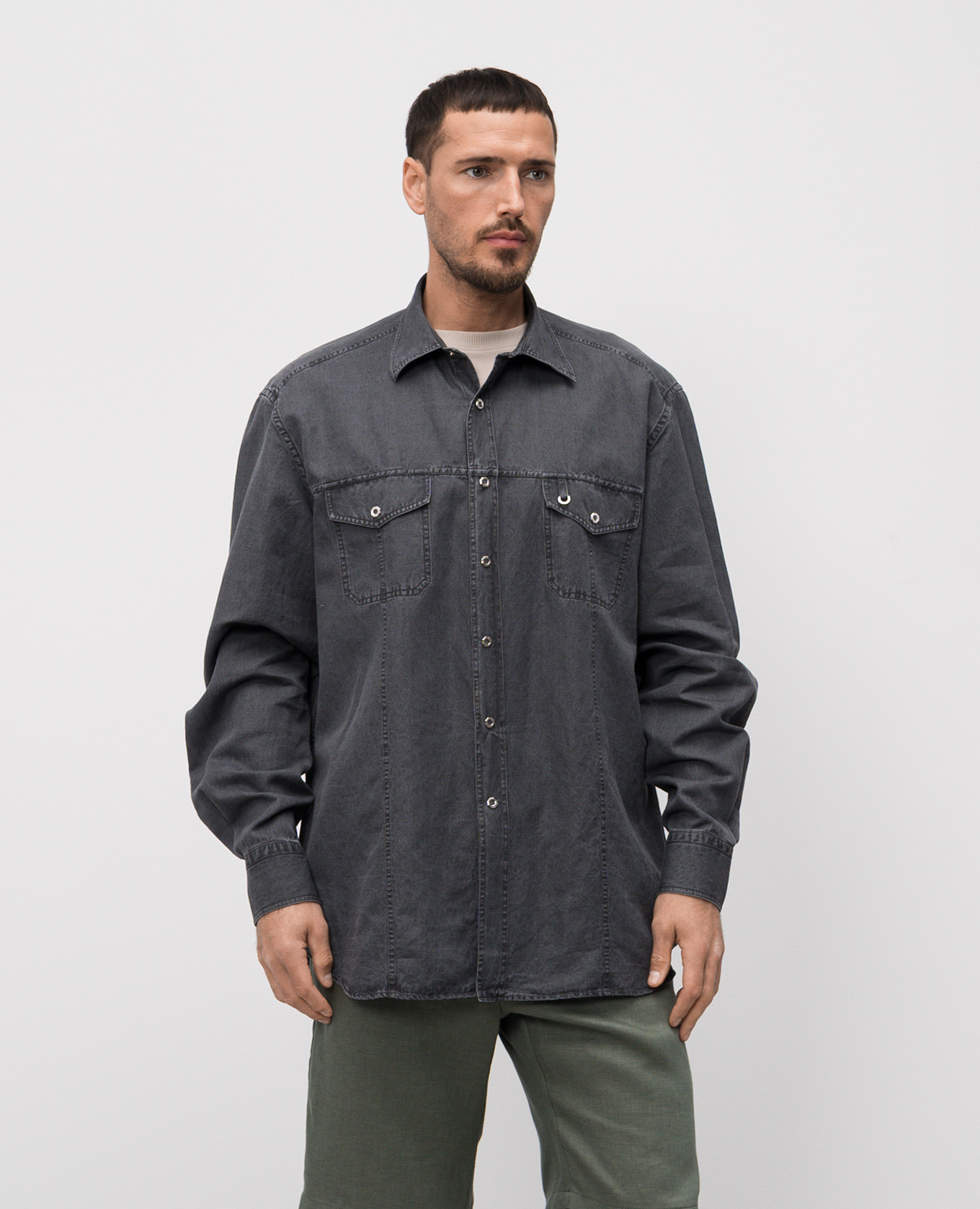 

Black linen shirt Stefano Ricci, Grey