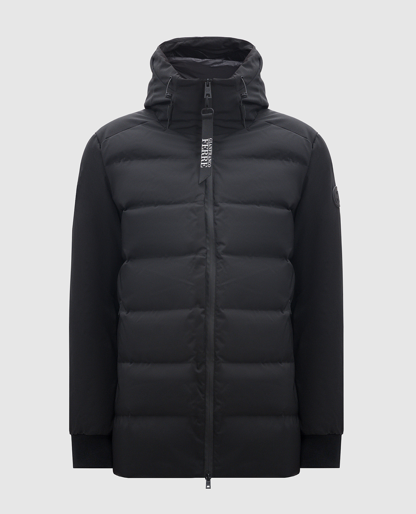 Black quilted down jacket with logo patch gianfranco ferre