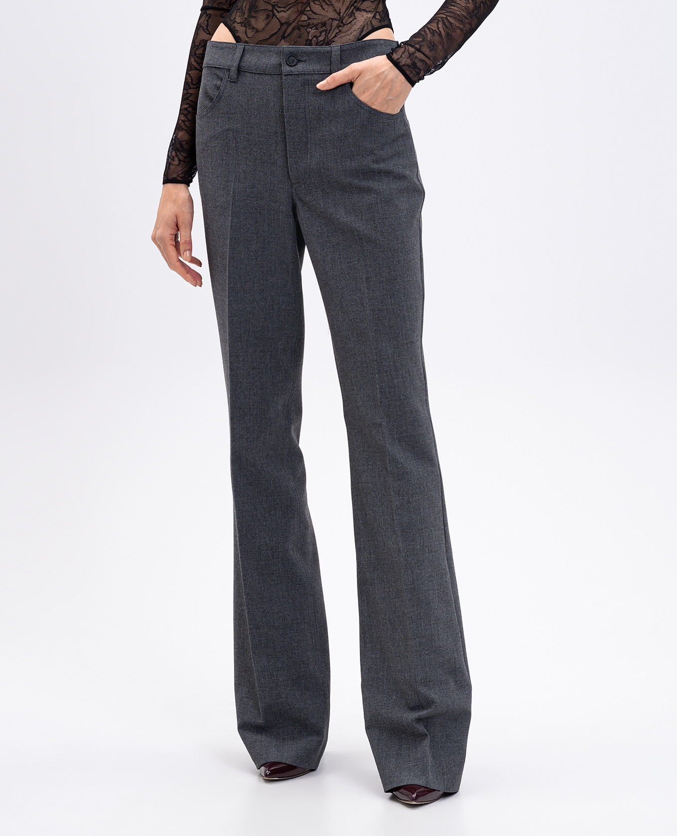 Grey flared trousers with logo The Attico 3